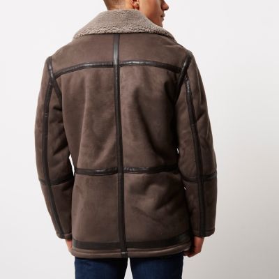 Brown borg lined biker jacket
